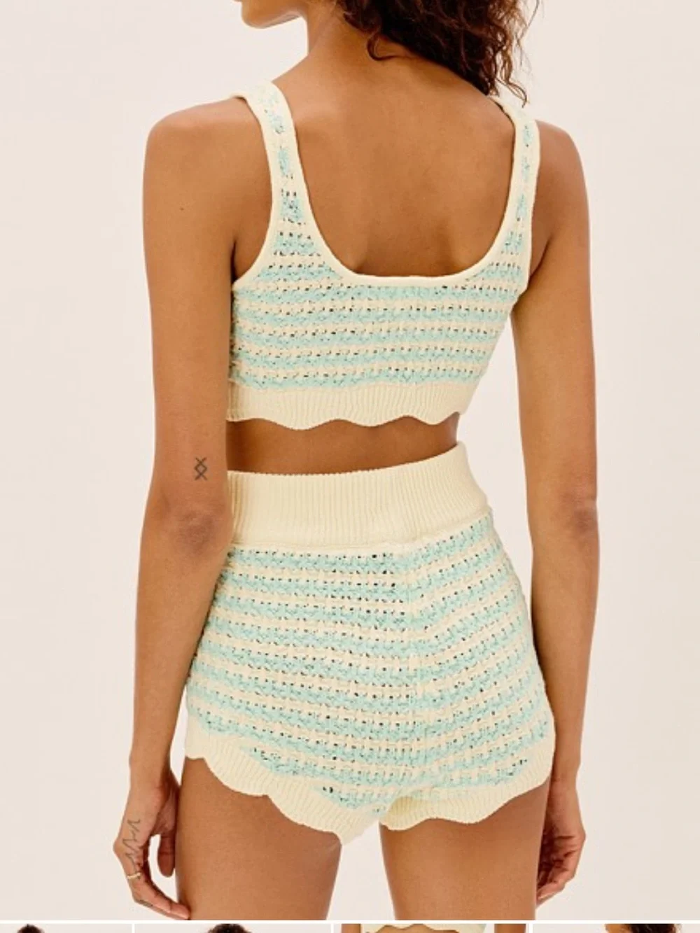 For Love & Lemons Lizzy Stripe Knit Shorts | Mint & Cream | Size L